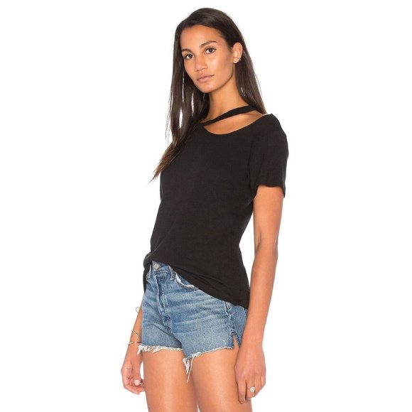 PAM & GELA Black Cotton Blend Jersey Cut-Out Crew Neck T-Shirt, Size P/XS - Picture 2 of 12